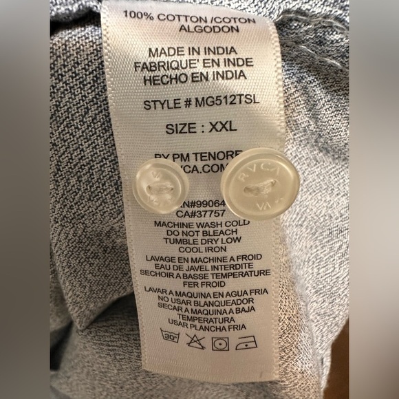 RVCA Mens Slim Fit Gray blue Long Sleeve Chest Pocket Button Up Shirt - Picture 5 of 5